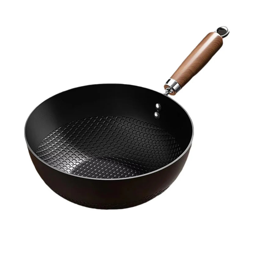 Traditional Flat Bottom Non Stick Iron Work Wok Fry Pan for Everyday Cooking