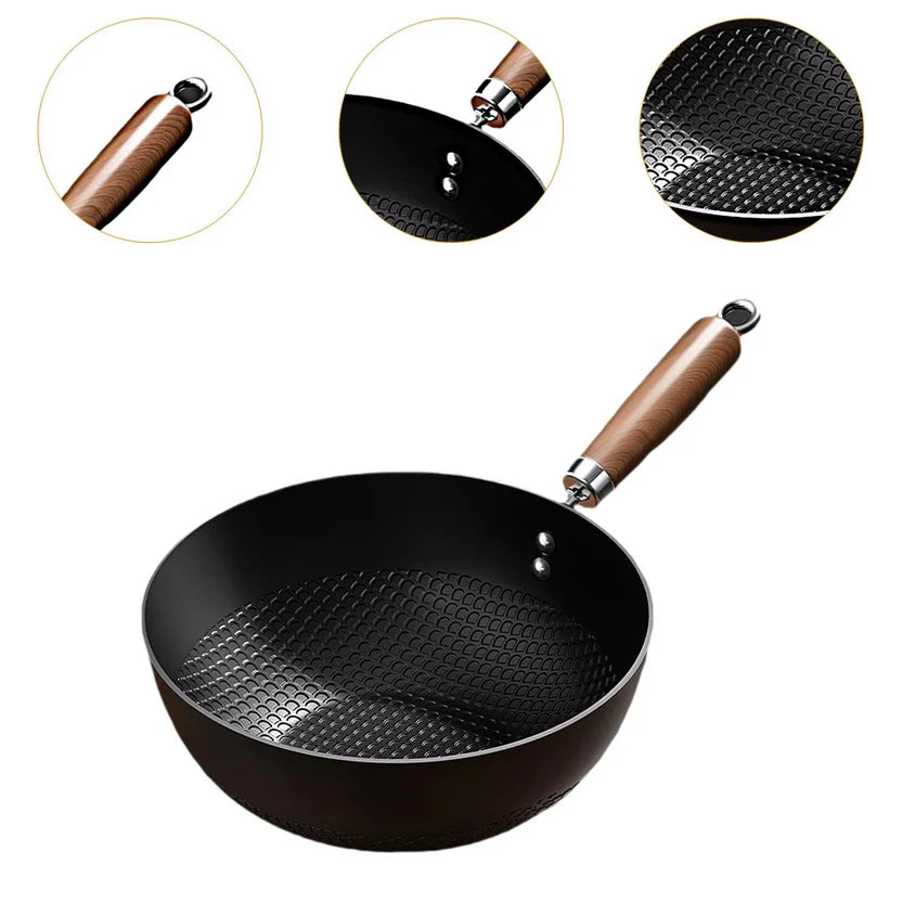 Traditional Flat Bottom Non Stick Iron Work Wok Fry Pan for Everyday Cooking