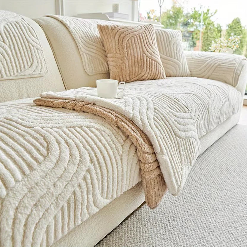 Velvet Striped Non Slip Sofa Cover and Couch Protector