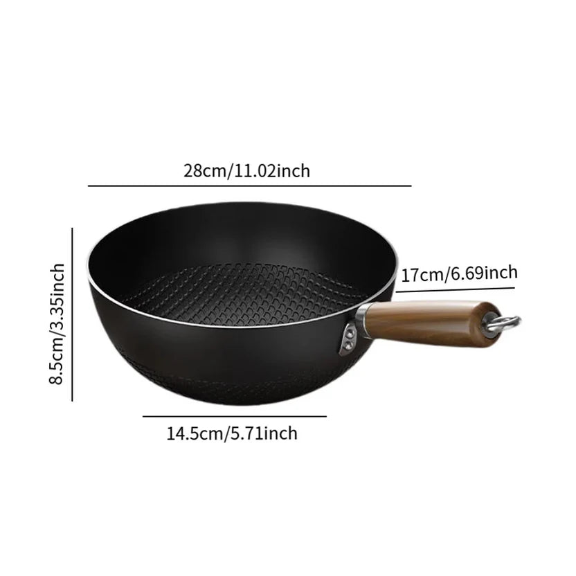 Traditional Flat Bottom Non Stick Iron Work Wok Fry Pan for Everyday Cooking