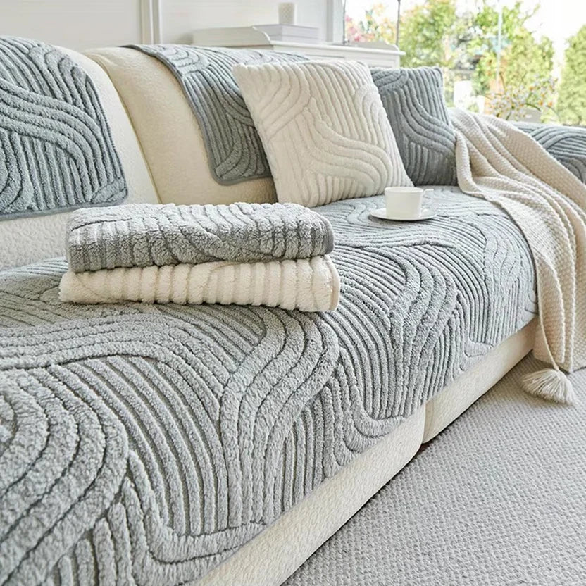 Velvet Striped Non Slip Sofa Cover and Couch Protector