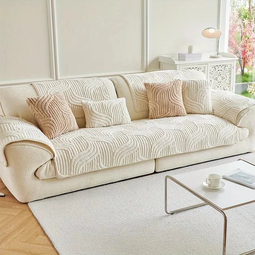 Velvet Striped Non Slip Sofa Cover and Couch Protector
