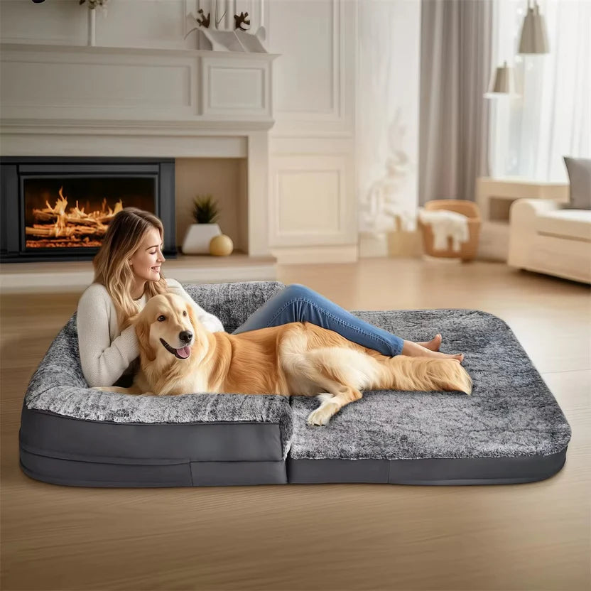 Human Size Giant Dog Bed with Plush Orthopedic Cushion