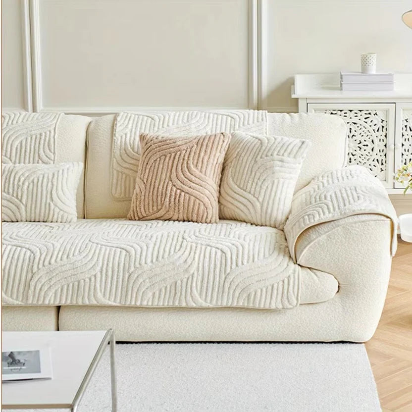 Velvet Striped Non Slip Sofa Cover and Couch Protector